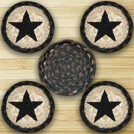 CAPITOL EARTH RUGS Black Star Coasters in a Basket 29-CB313BS